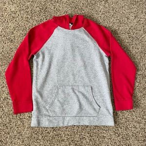 red and grey hoodie